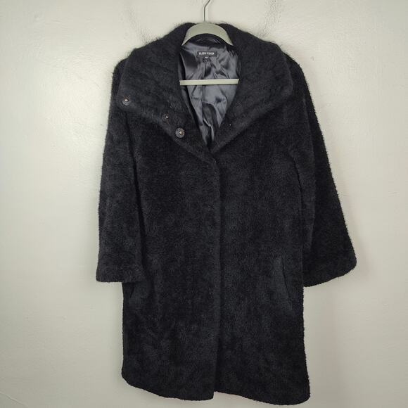 Eileen Fisher Sheared Suri Alpaca Stand Collar Coat Womens Medium Black Jacket - Picture 1 of 10